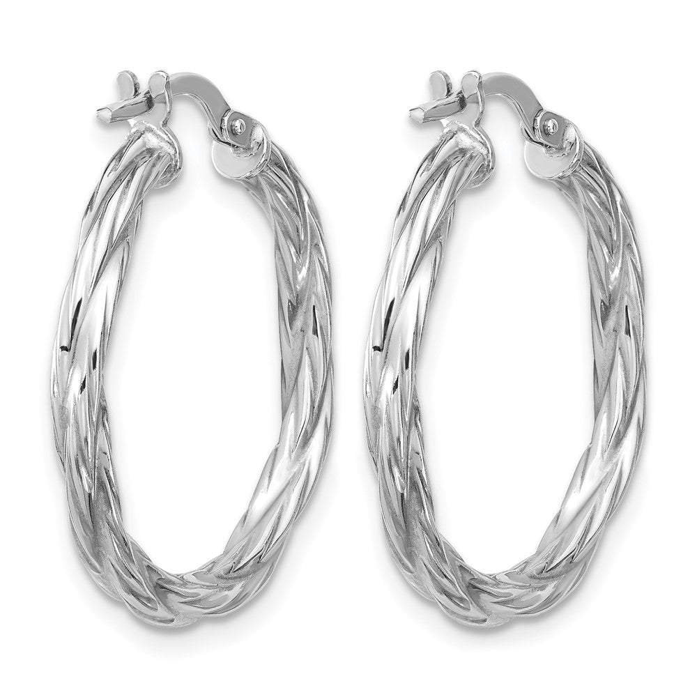 Sterling Silver Rh Plated Polished Twisted Hoop Earrings