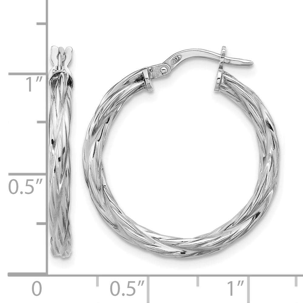 Sterling Silver Rh Plated Polished Twisted Hoop Earrings
