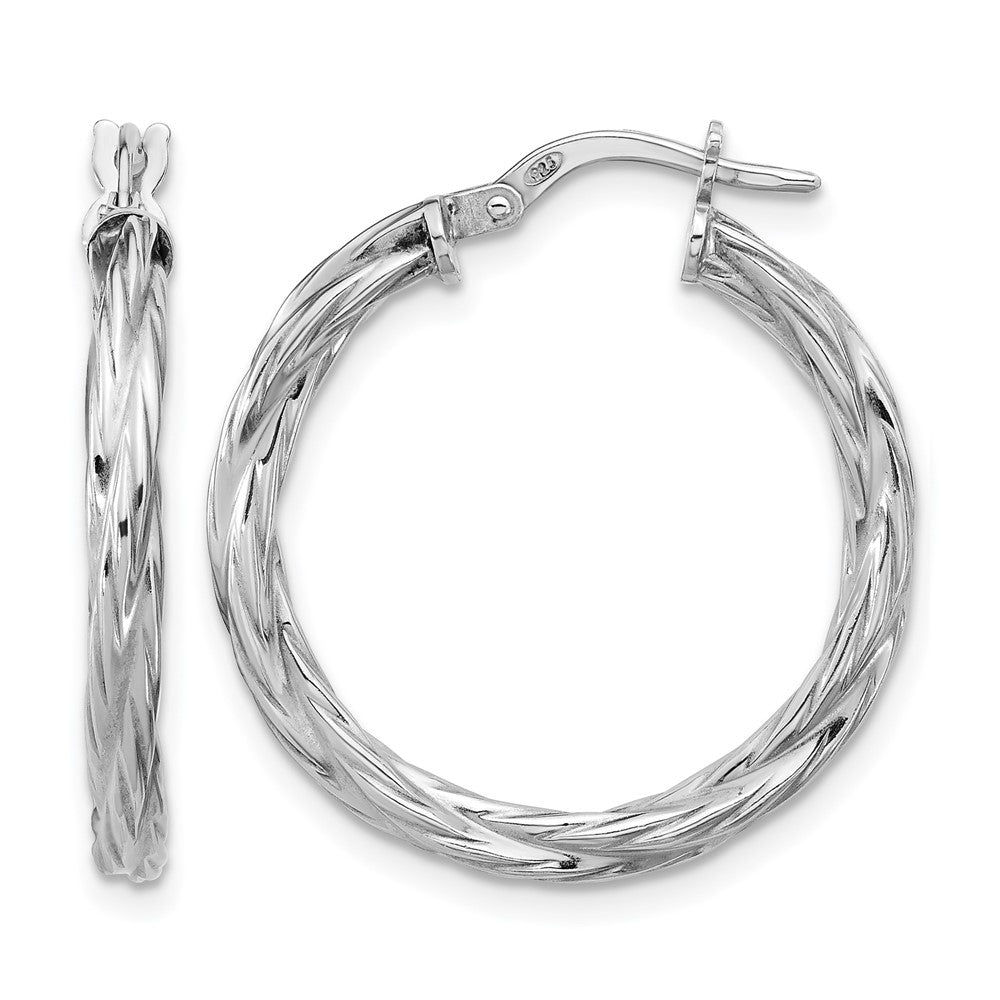 Sterling Silver Rh Plated Polished Twisted Hoop Earrings