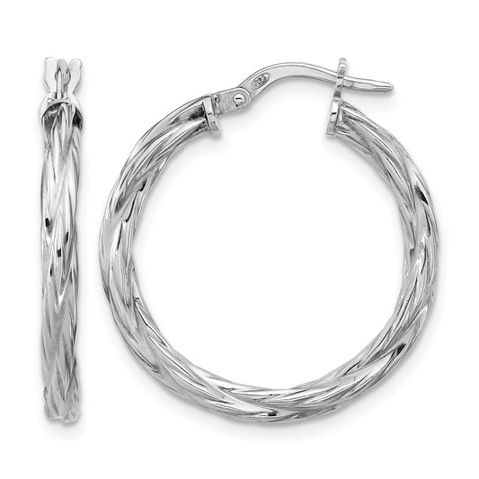 Sterling Silver Rh Plated Polished Twisted Hoop Earrings