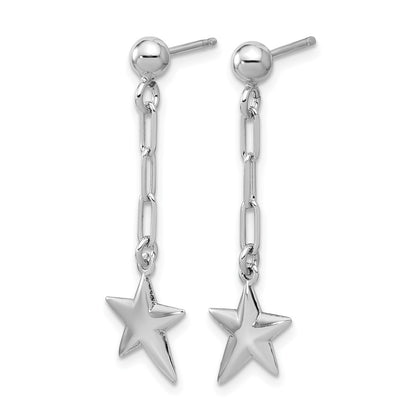Sterling Silver Ss Rh Plated Polished Star Link Dangle Post Earrings