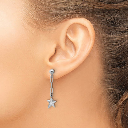 Sterling Silver Ss Rh Plated Polished Star Link Dangle Post Earrings