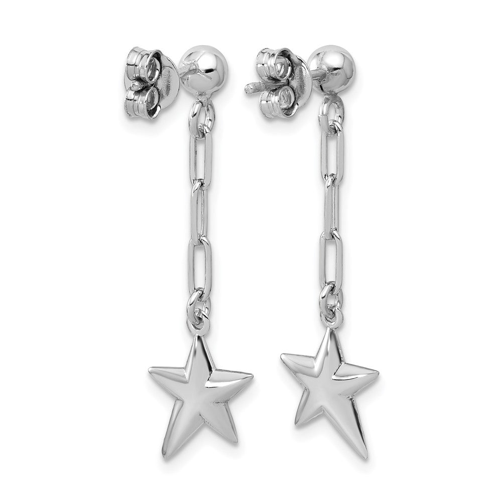 Sterling Silver Ss Rh Plated Polished Star Link Dangle Post Earrings
