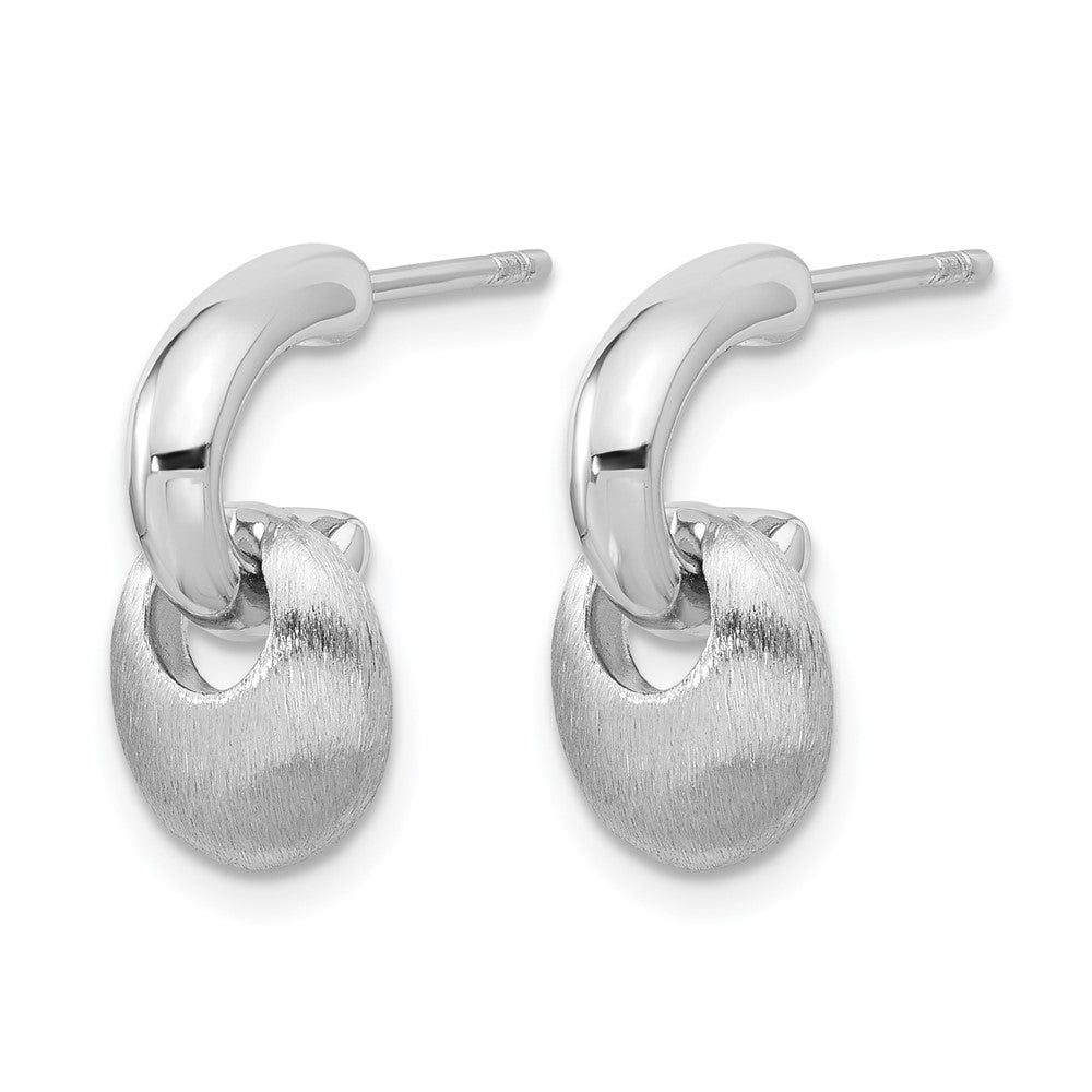 Sterling Silver Rh Plat Polish/Brush Dangle Post Earrings