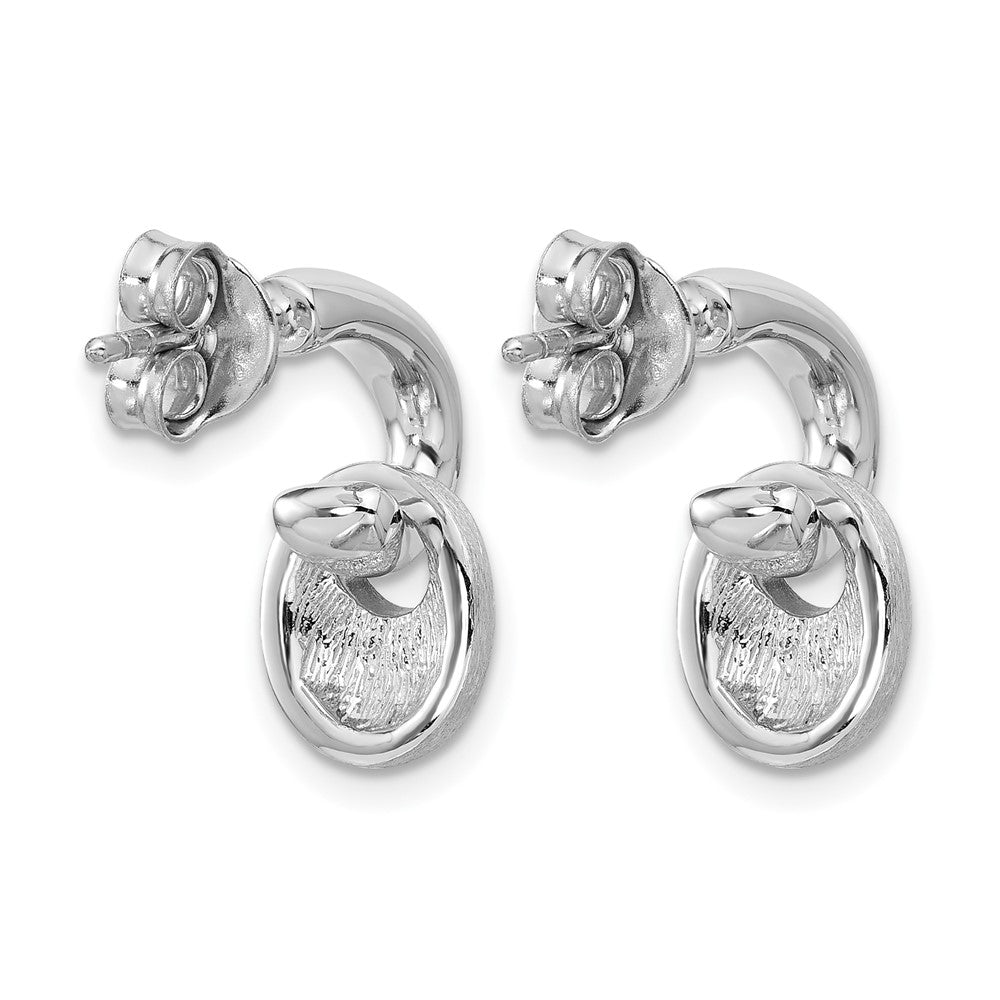 Sterling Silver Rh Plat Polish/Brush Dangle Post Earrings