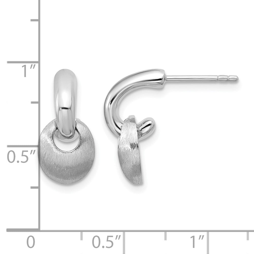 Sterling Silver Rh Plat Polish/Brush Dangle Post Earrings