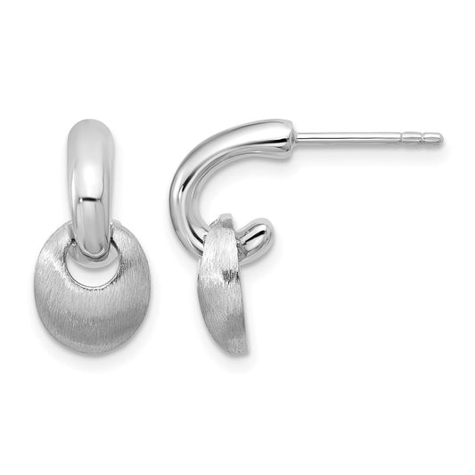 Sterling Silver Rh Plat Polish/Brush Dangle Post Earrings