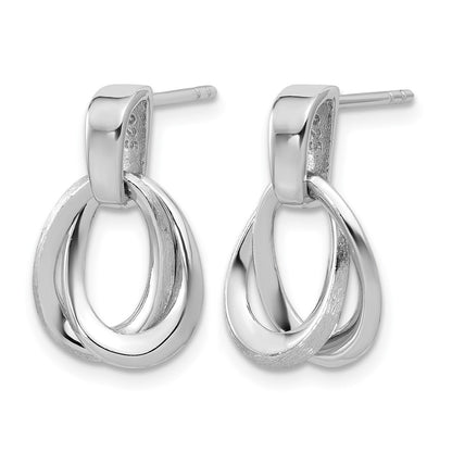 Sterling Silver Ss Rh Plated Polished/Brushed Ovals Dangle Post Earrings