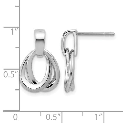 Sterling Silver Ss Rh Plated Polished/Brushed Ovals Dangle Post Earrings