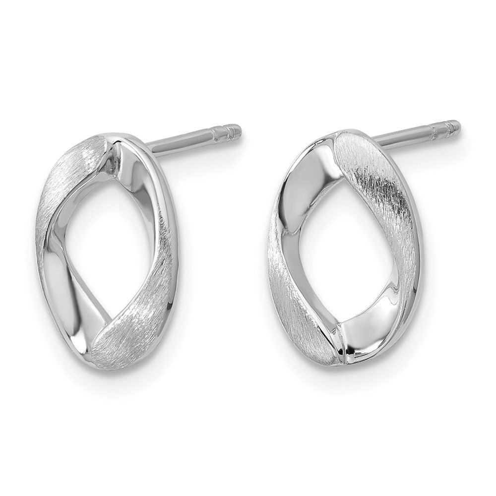 Sterling Silver Rh Plated Polish/Brushed Oval Post Earrings