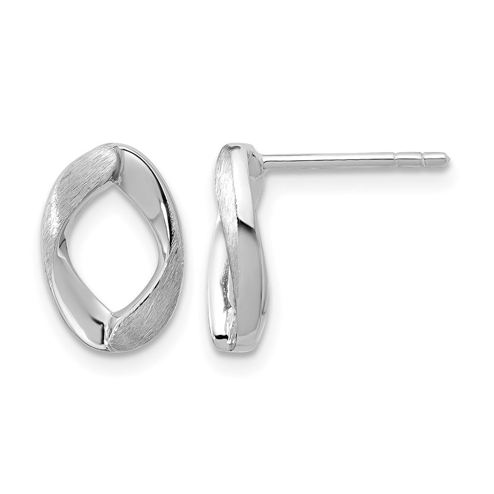 Sterling Silver Rh Plated Polish/Brushed Oval Post Earrings