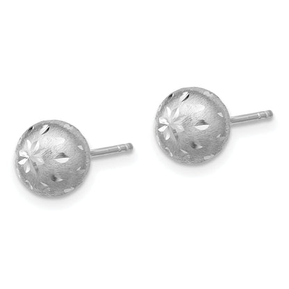 Sterling Silver Ss Rh Plated Polished/Brushed/Dia Cut Ball Post Earrings