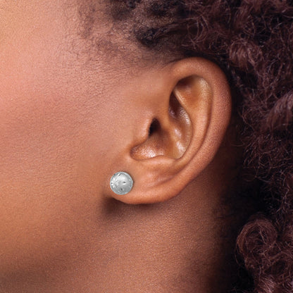 Sterling Silver Ss Rh Plated Polished/Brushed/Dia Cut Ball Post Earrings