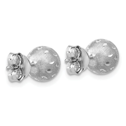 Sterling Silver Ss Rh Plated Polished/Brushed/Dia Cut Ball Post Earrings