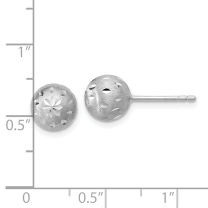 Sterling Silver Ss Rh Plated Polished/Brushed/Dia Cut Ball Post Earrings