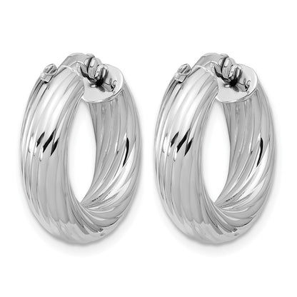 Sterling Silver Rh Plat Polish/Grooved Round Hoop Earrings
