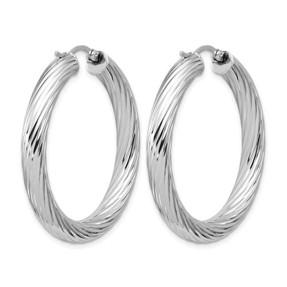 Sterling Silver Rh Plat Polish/Grooved Round Hoop Earrings