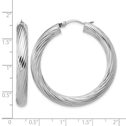 Sterling Silver Rh Plat Polish/Grooved Round Hoop Earrings