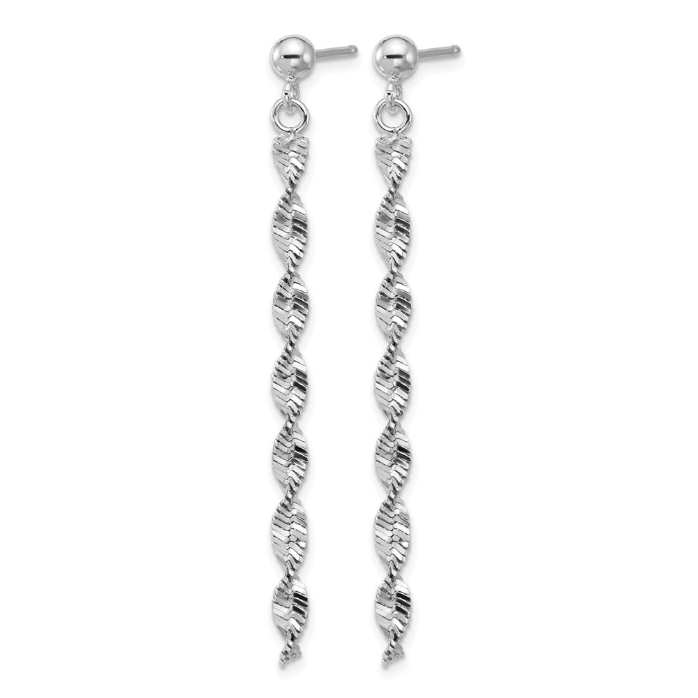 Sterling Silver Rh Plat Polish/Dia. Cut Dangle Post Earrings
