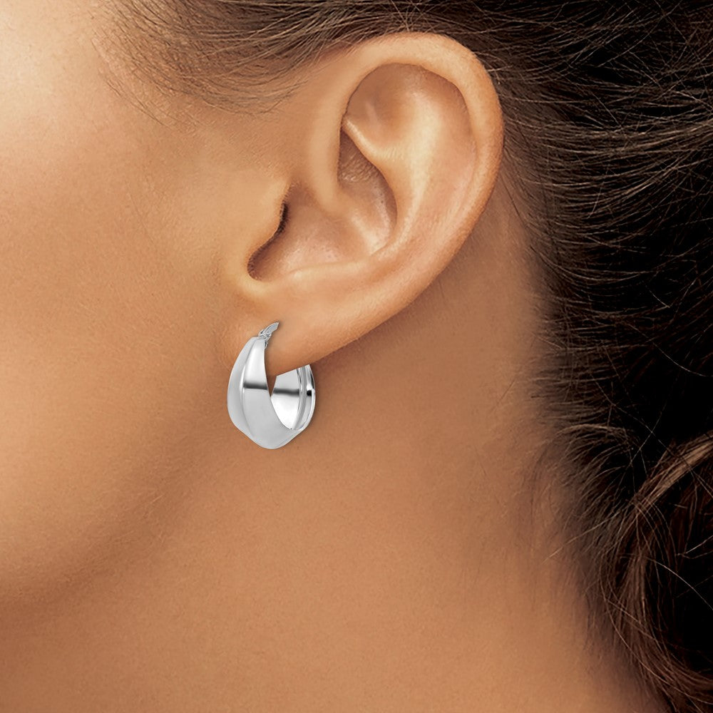 Sterling Silver Rh Plated Polished Graduated Hoop Earrings