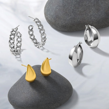 Sterling Silver Rh Plated Polished Graduated Hoop Earrings