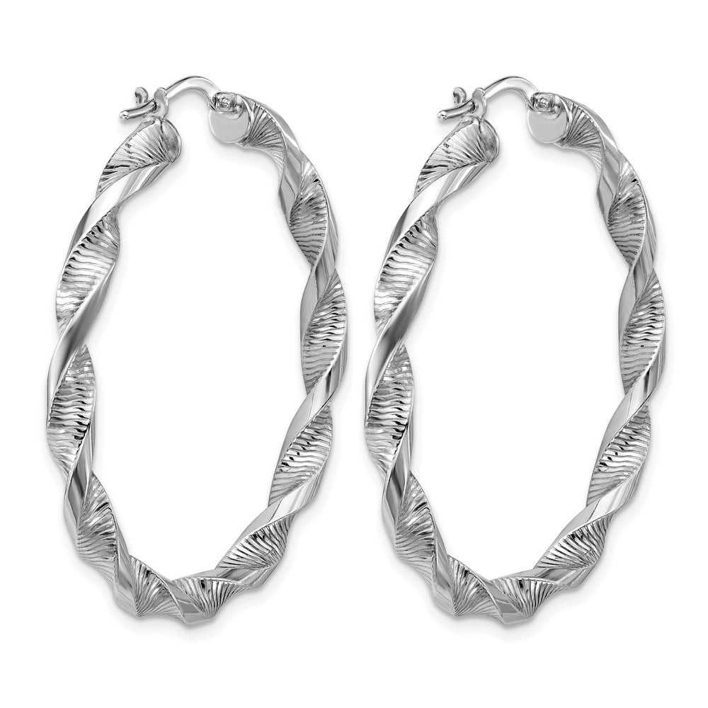 Sterling Silver Rh Plat Polish/Textured Twist Hoop Earrings