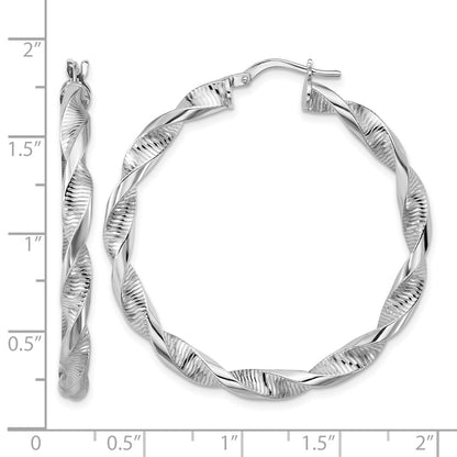Sterling Silver Rh Plat Polish/Textured Twist Hoop Earrings