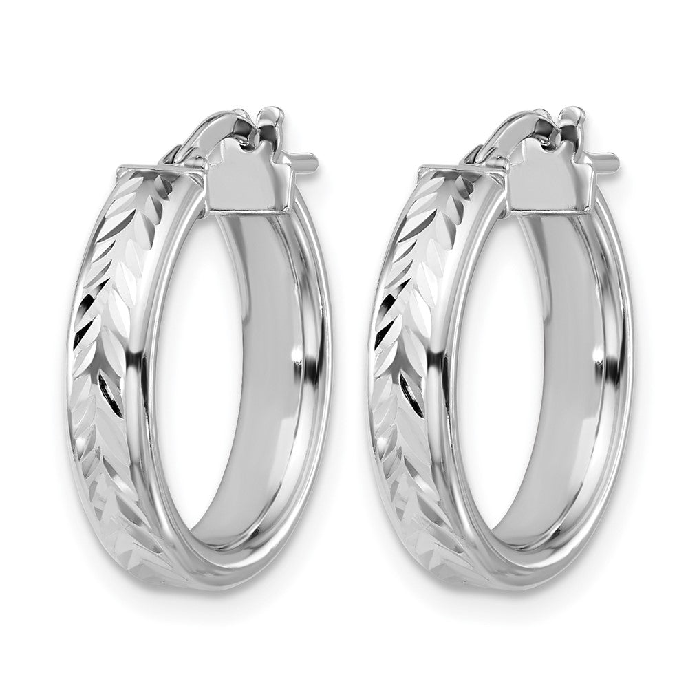 Sterling Silver Rh Plat Polish/Dia Cut Round Hoop Earrings