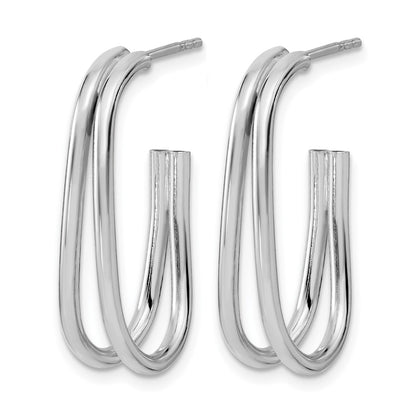 Sterling Silver Rh Plated Polished Oval J Hoop Post Earrings