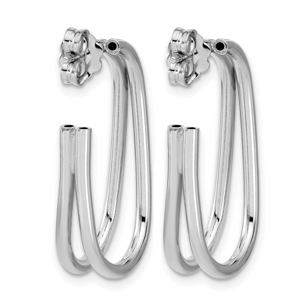 Sterling Silver Rh Plated Polished Oval J Hoop Post Earrings