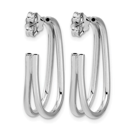 Sterling Silver Rh Plated Polished Oval J Hoop Post Earrings