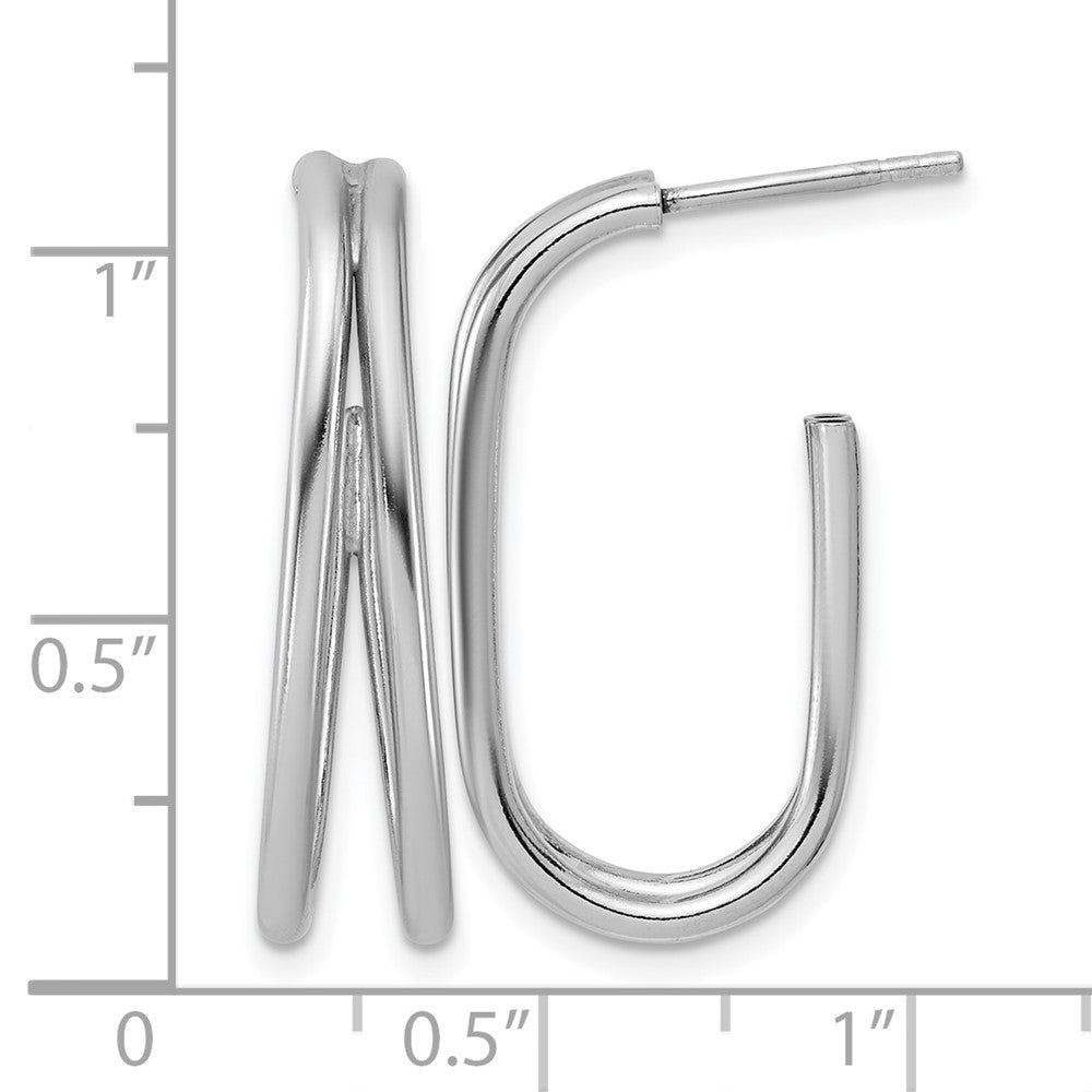 Sterling Silver Rh Plated Polished Oval J Hoop Post Earrings