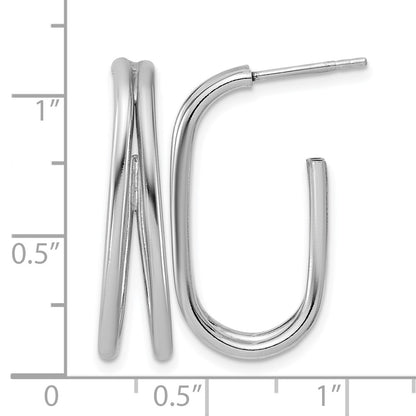 Sterling Silver Rh Plated Polished Oval J Hoop Post Earrings