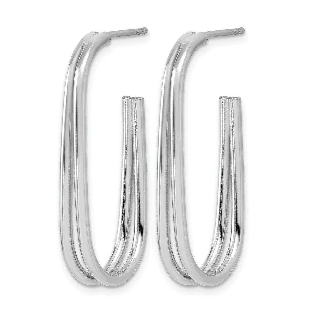 Sterling Silver Rh Plated Polished Oval J Hoop Post Earrings