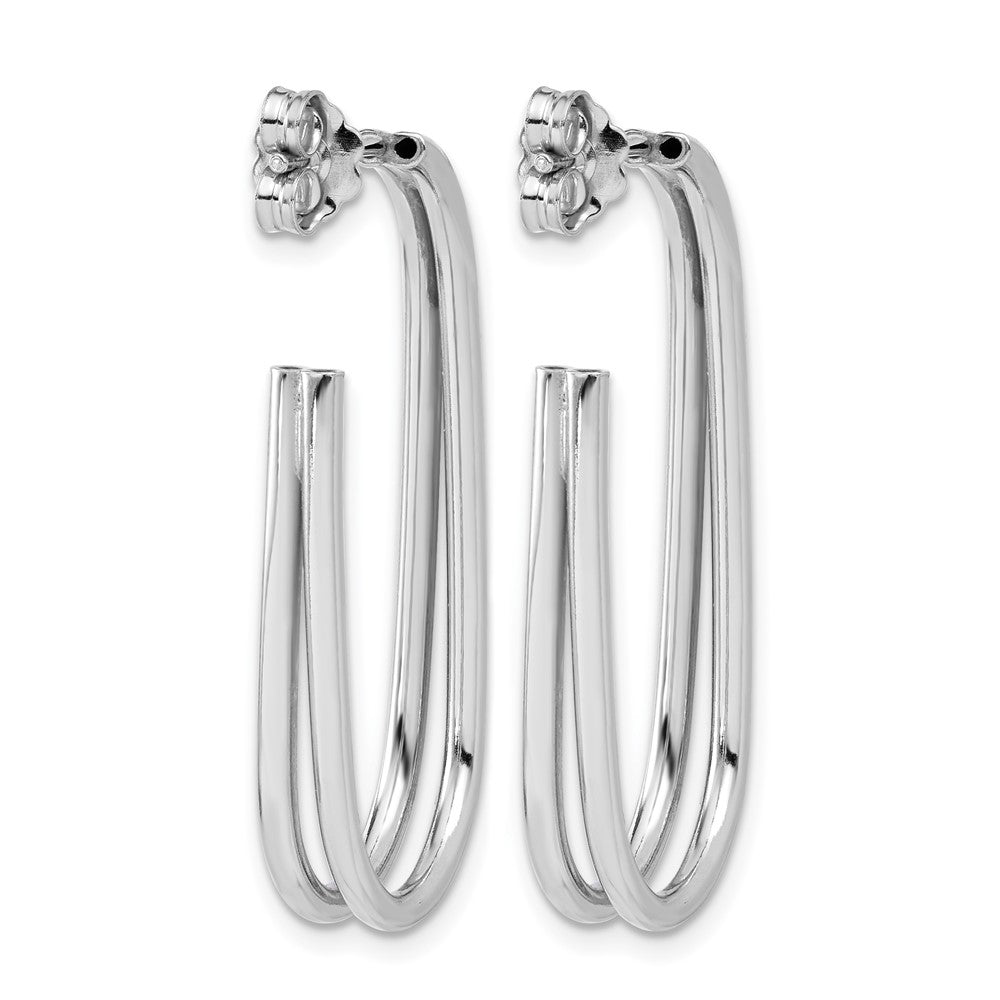 Sterling Silver Rh Plated Polished Oval J Hoop Post Earrings