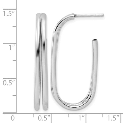 Sterling Silver Rh Plated Polished Oval J Hoop Post Earrings