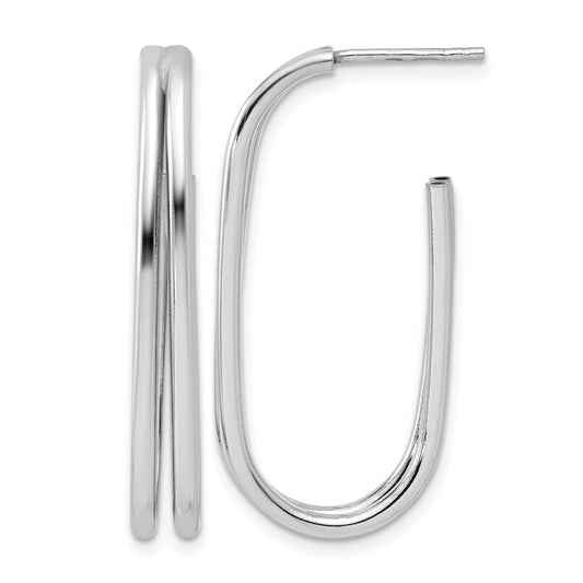 Sterling Silver Rh Plated Polished Oval J Hoop Post Earrings