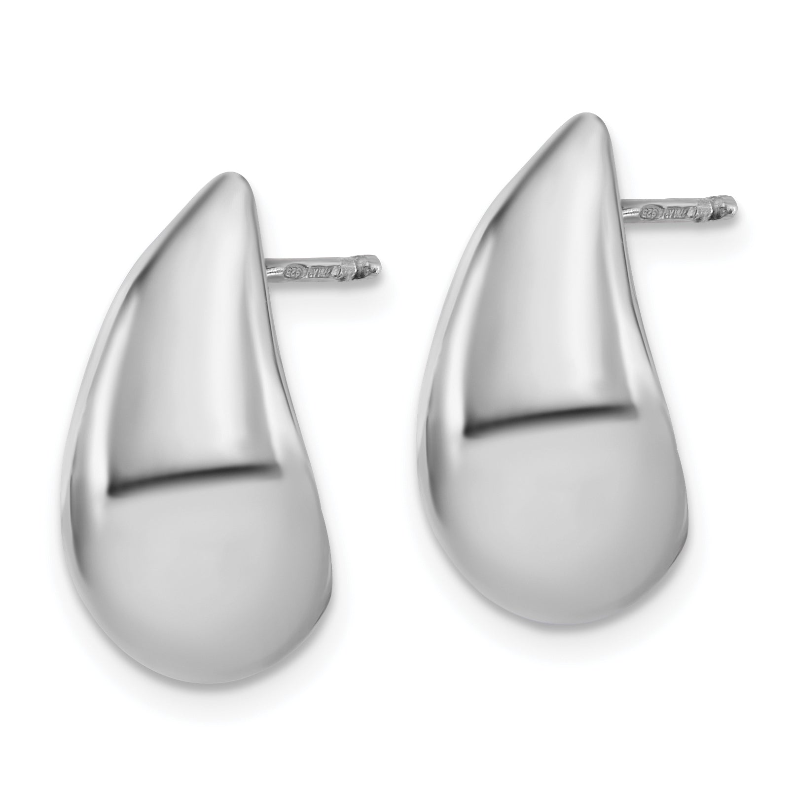 Sterling Silver Rh Plated Polished Puff Teardrop Post Earrings