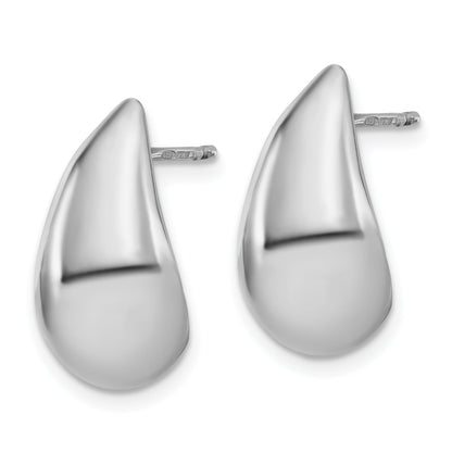 Sterling Silver Rh Plated Polished Puff Teardrop Post Earrings