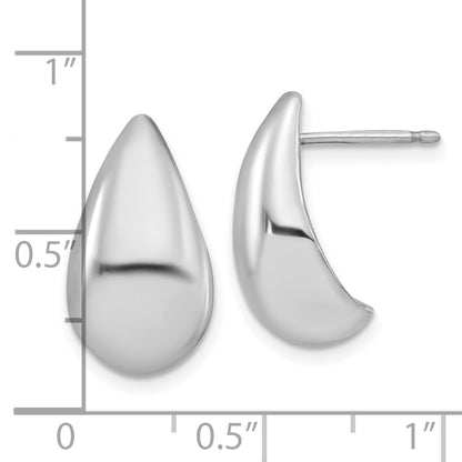 Sterling Silver Rh Plated Polished Puff Teardrop Post Earrings