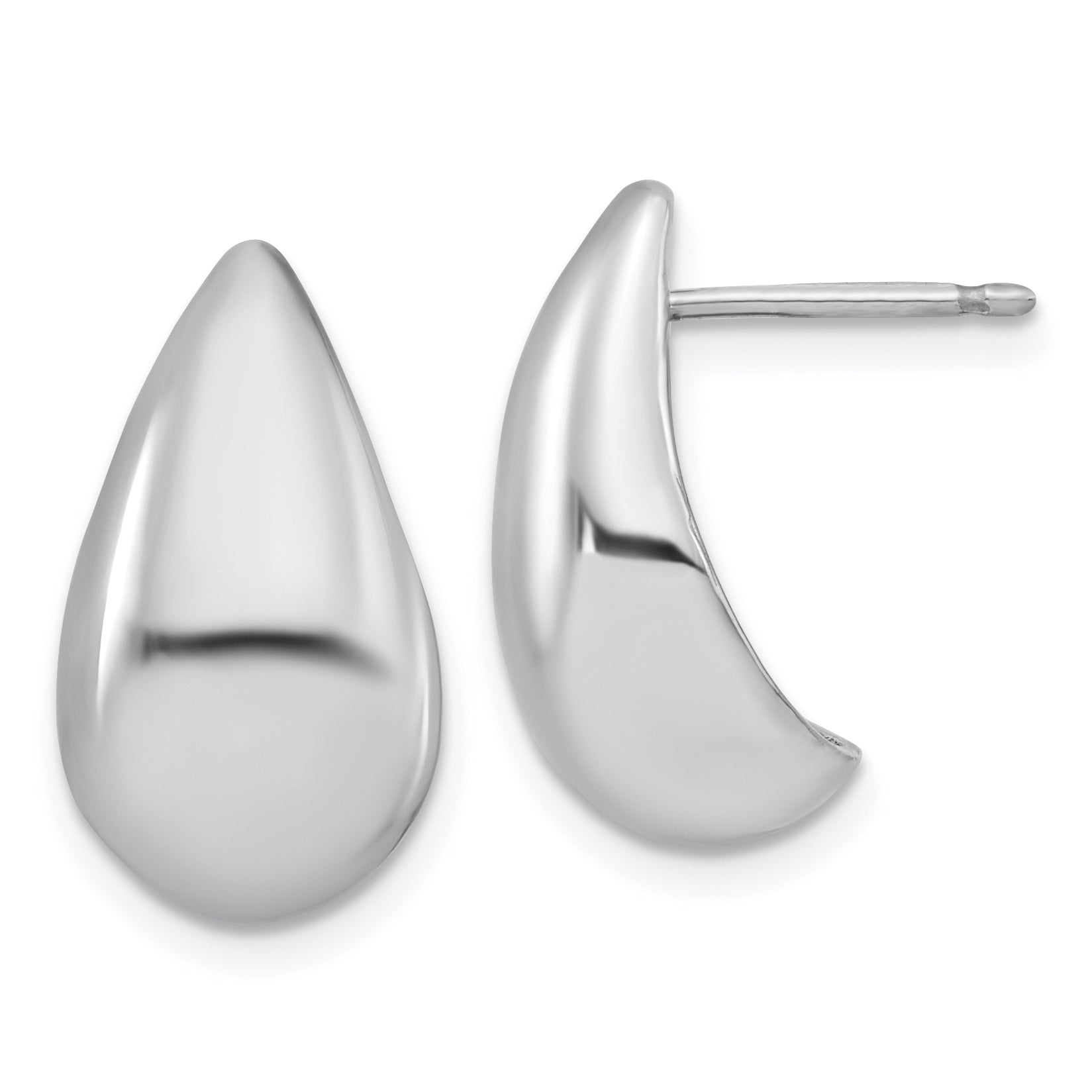 Sterling Silver Rh Plated Polished Puff Teardrop Post Earrings