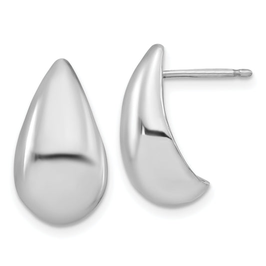 Sterling Silver Rh Plated Polished Puff Teardrop Post Earrings
