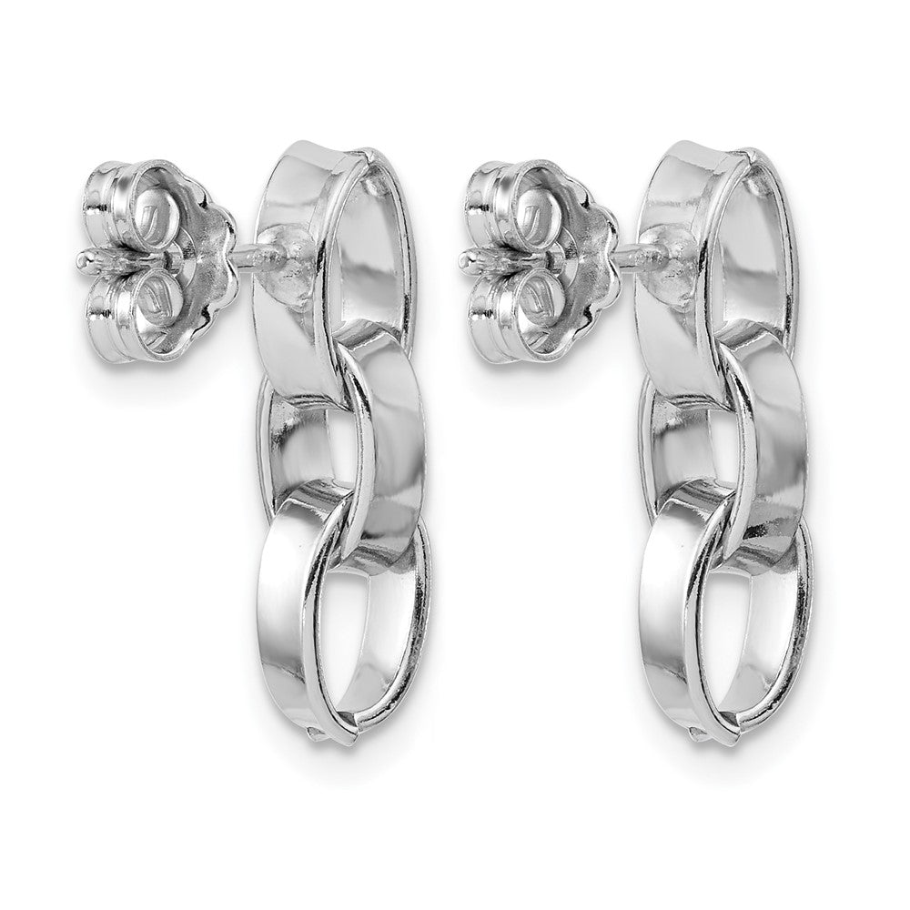 Sterling Silver Rh Plated Polished 3 Link Dangle Post Earrings