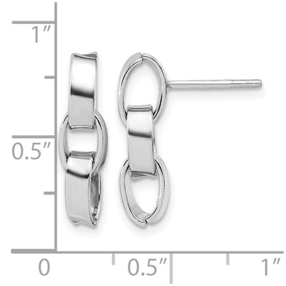 Sterling Silver Rh Plated Polished 3 Link Dangle Post Earrings