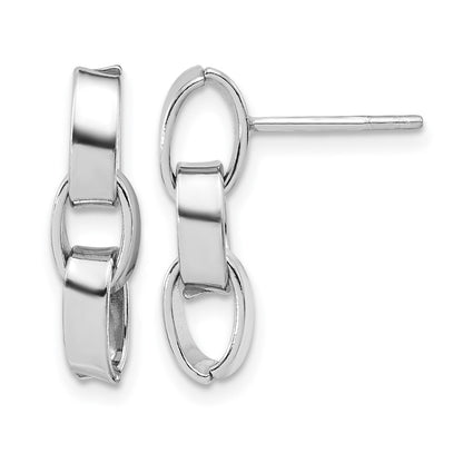 Sterling Silver Rh Plated Polished 3 Link Dangle Post Earrings