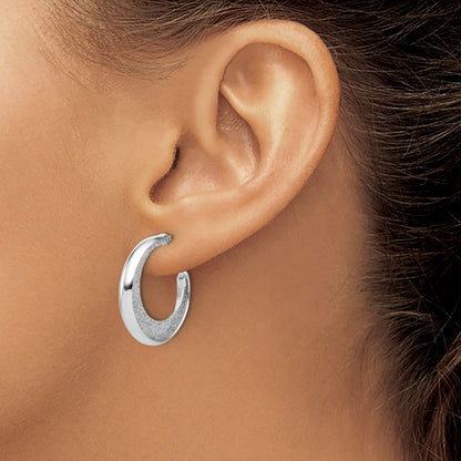 Sterling Silver Ss Rh Plt Radiant Essence Polish/Textured Post J Hoop Earrings