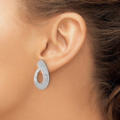 Sterling Silver Ss Rh Plated Radiant Essence Textured Teardrop Post Earrings