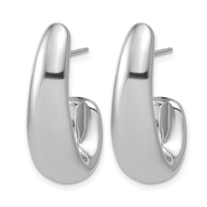 Sterling Silver Rh Plated Polished Post J Hoop Earrings