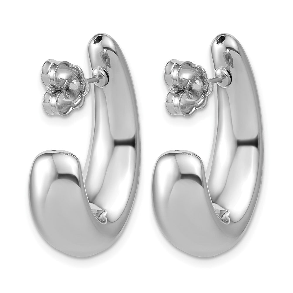 Sterling Silver Rh Plated Polished Post J Hoop Earrings