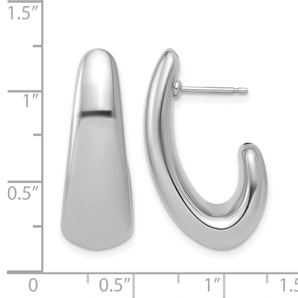 Sterling Silver Rh Plated Polished Post J Hoop Earrings